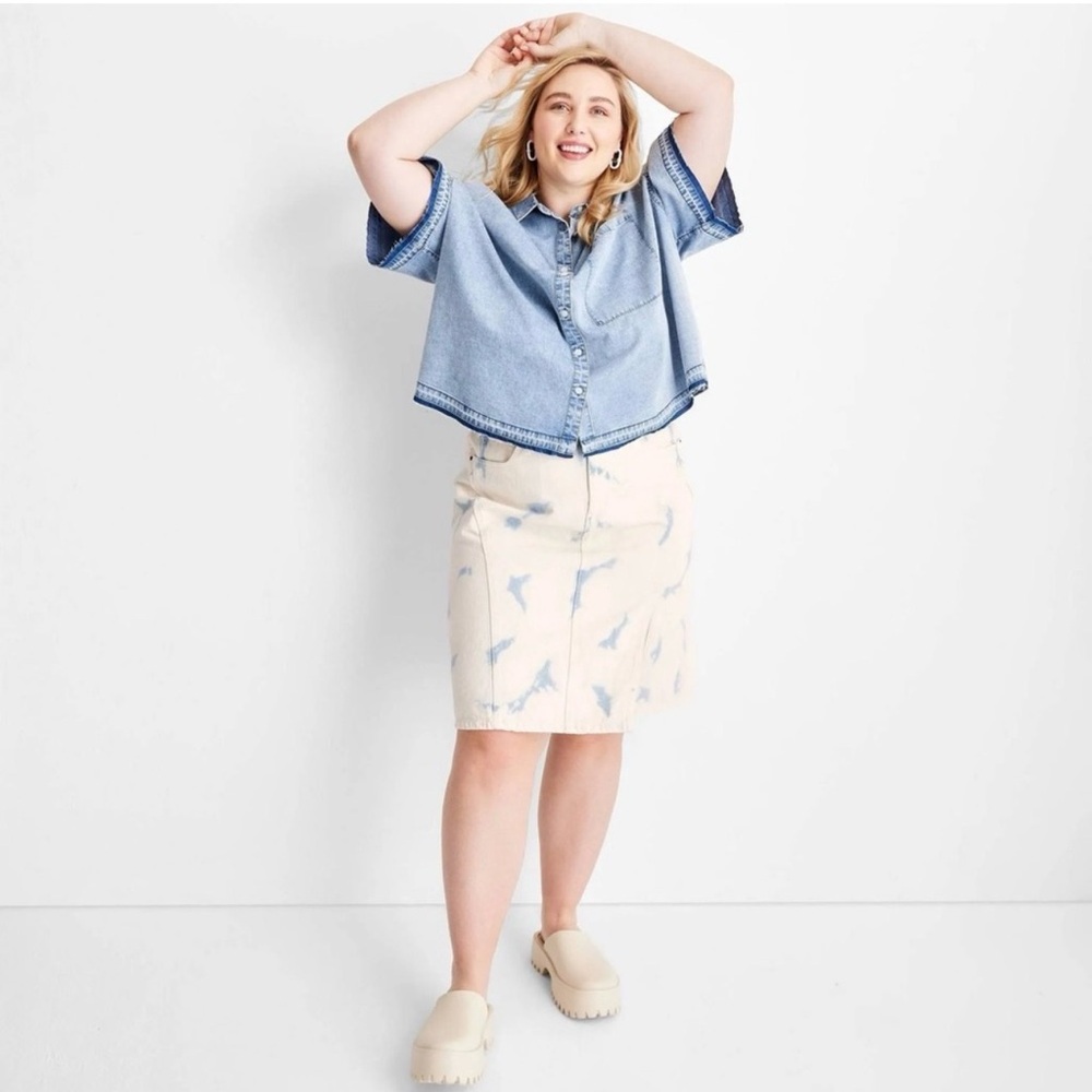 Future Collective Cream Tie-Dye Denim Pencil Skirt 26 & 28 NWT